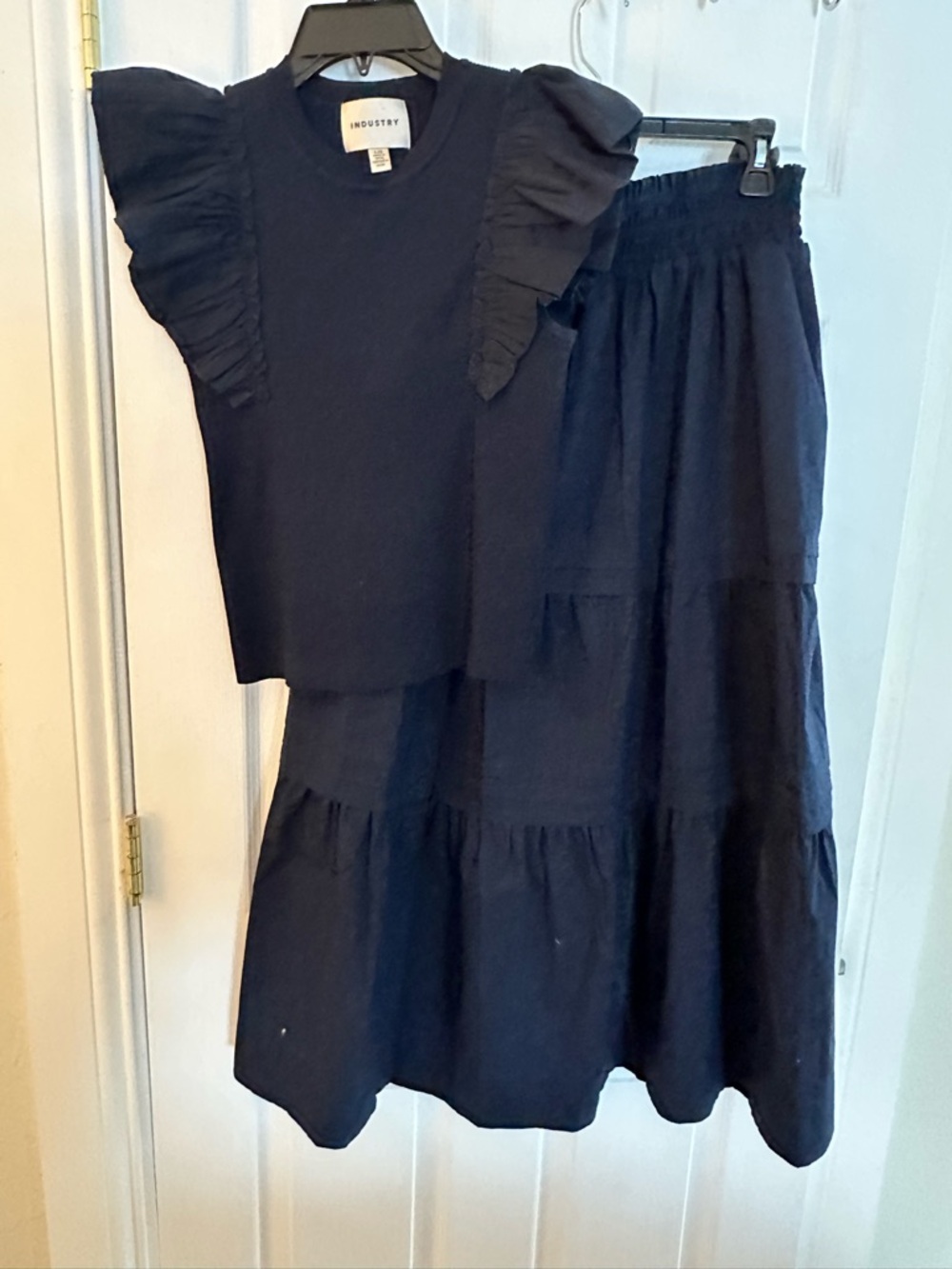 INDUSTRY Navy Ruffle Sleeve Top and Tiered Skirt Set